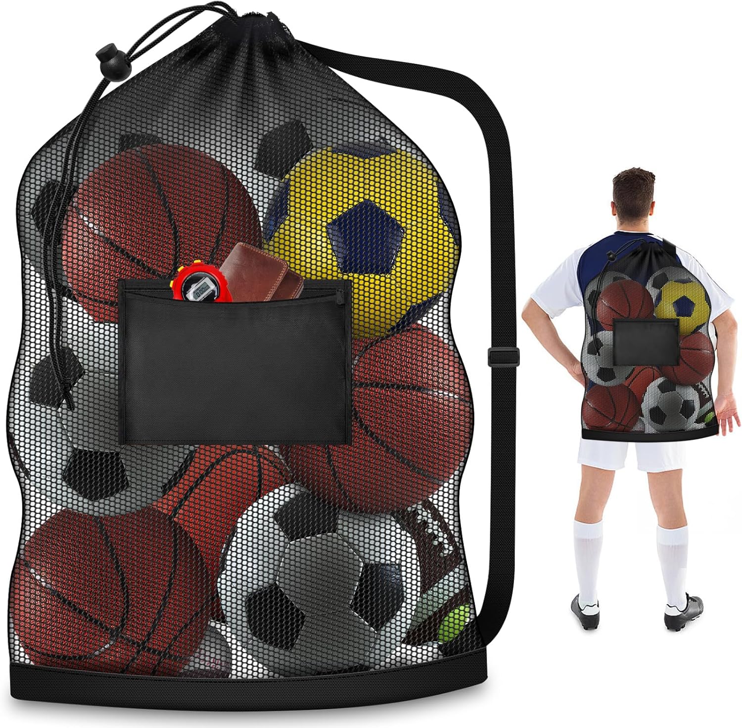 Extra Large Mesh Ball Bag, Heavy Duty Drawstring Storage Bag, 24" x 36" Hold 8-10 Soccer...