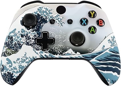 eXtremeRate The Great Wave Patterned Faceplate Front Housing Shell with Soft Touch Grip for...