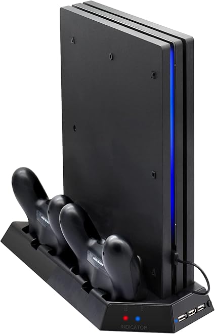 FASTSNAIL Vertical Stand for PS4 Pro with Cooling Fan, Controller Charging Station for...