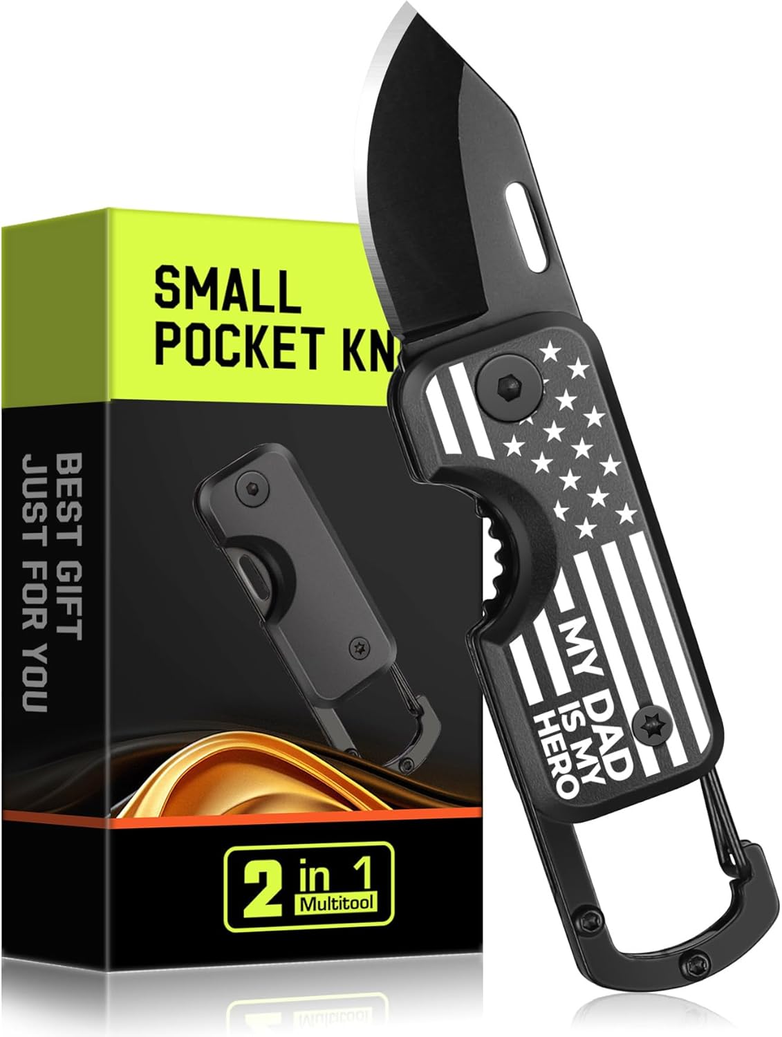Fathers Day Dad Gifts for Men - Small Pocket Knife American Flag - MY DAD IS MY HERO, Gifts...
