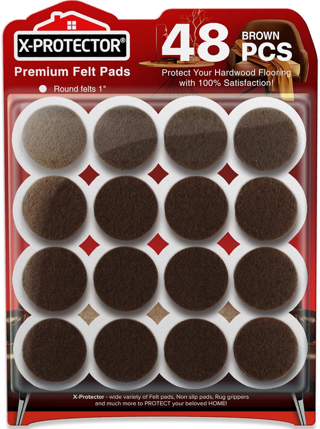 Felt Furniture Pads X-PROTECTOR - 48 Premium Floor Protector Chair Felts for Feet Wood...