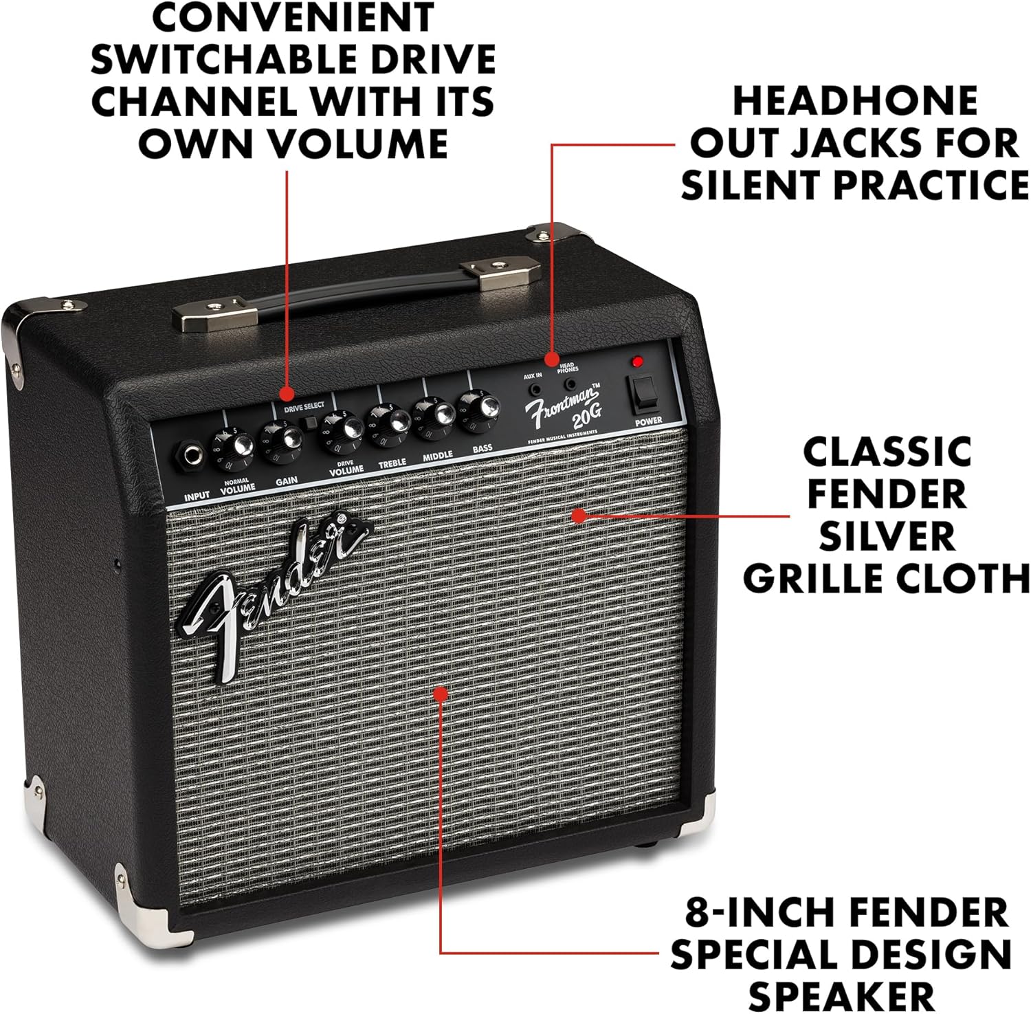 Fender Frontman 20G Electric Guitar Amplifier, 20-Watt Practice Amp with 8" Speaker, Clean &... image