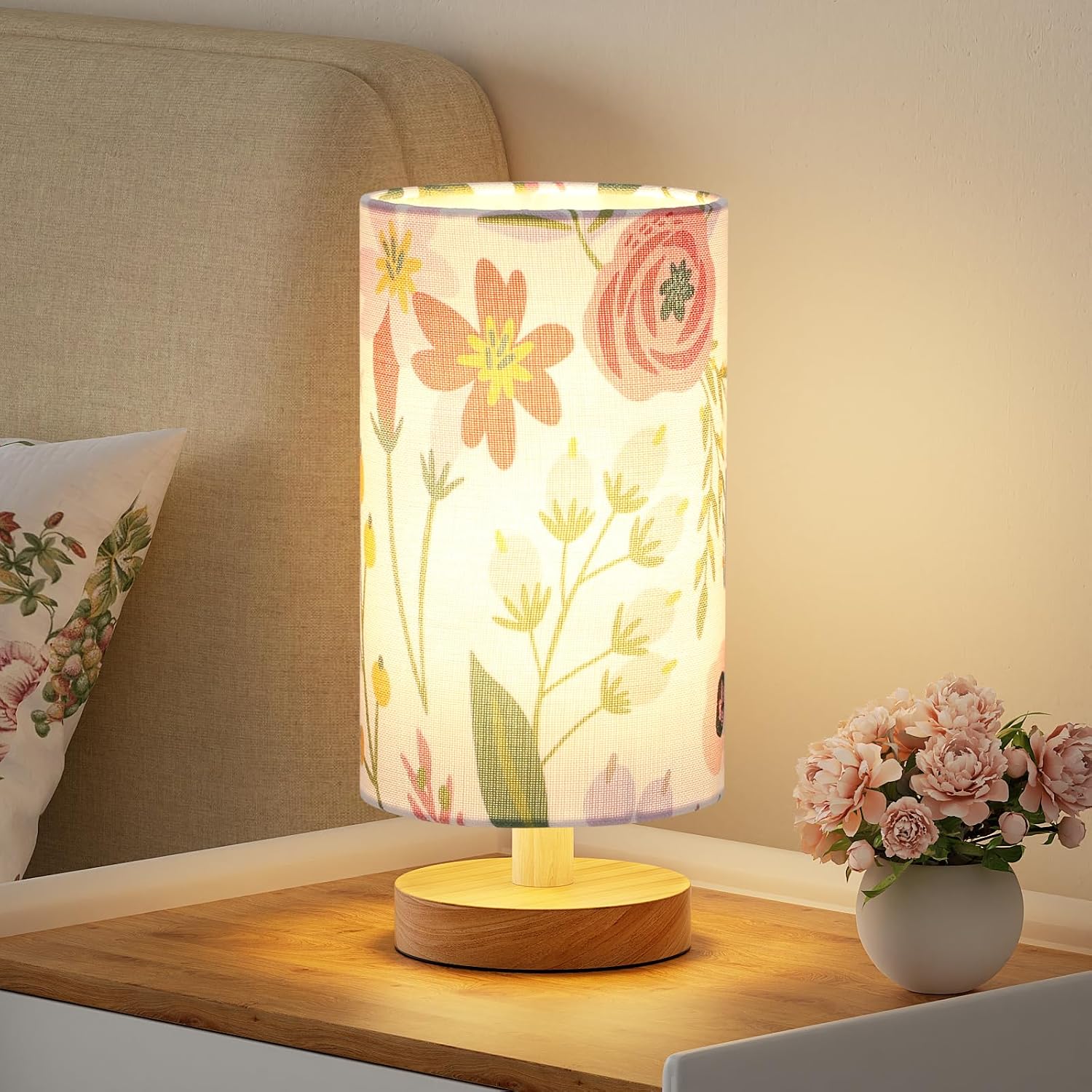 Fenmzee Floral Table Lamp for Bedroom - Inline Control, Small Bedside Lamp with 3000K A15...