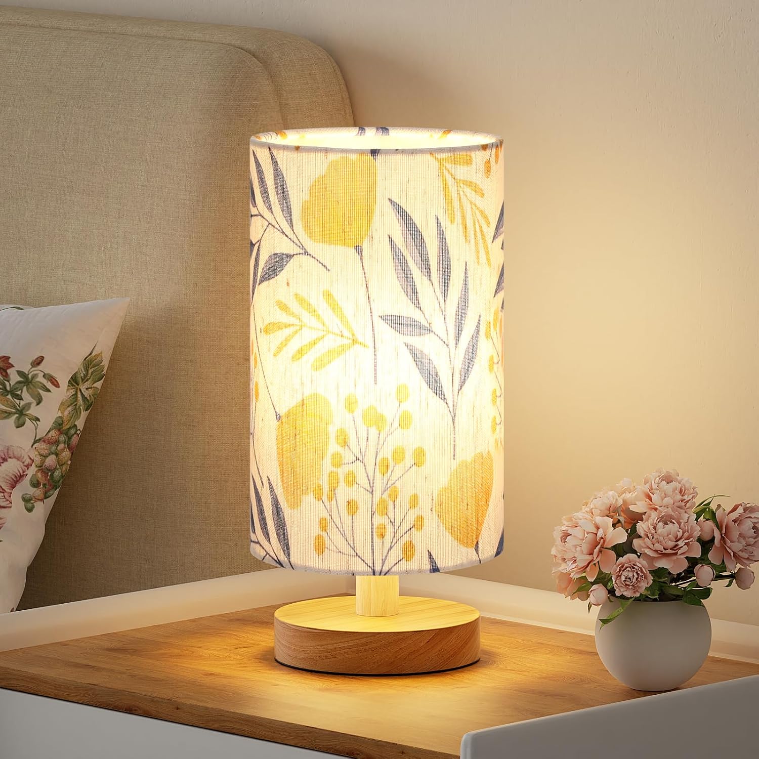 Fenmzee Ginkgo Table Lamp for Bedroom - Inline Control, Small Bedside Lamp with 3000K A15...