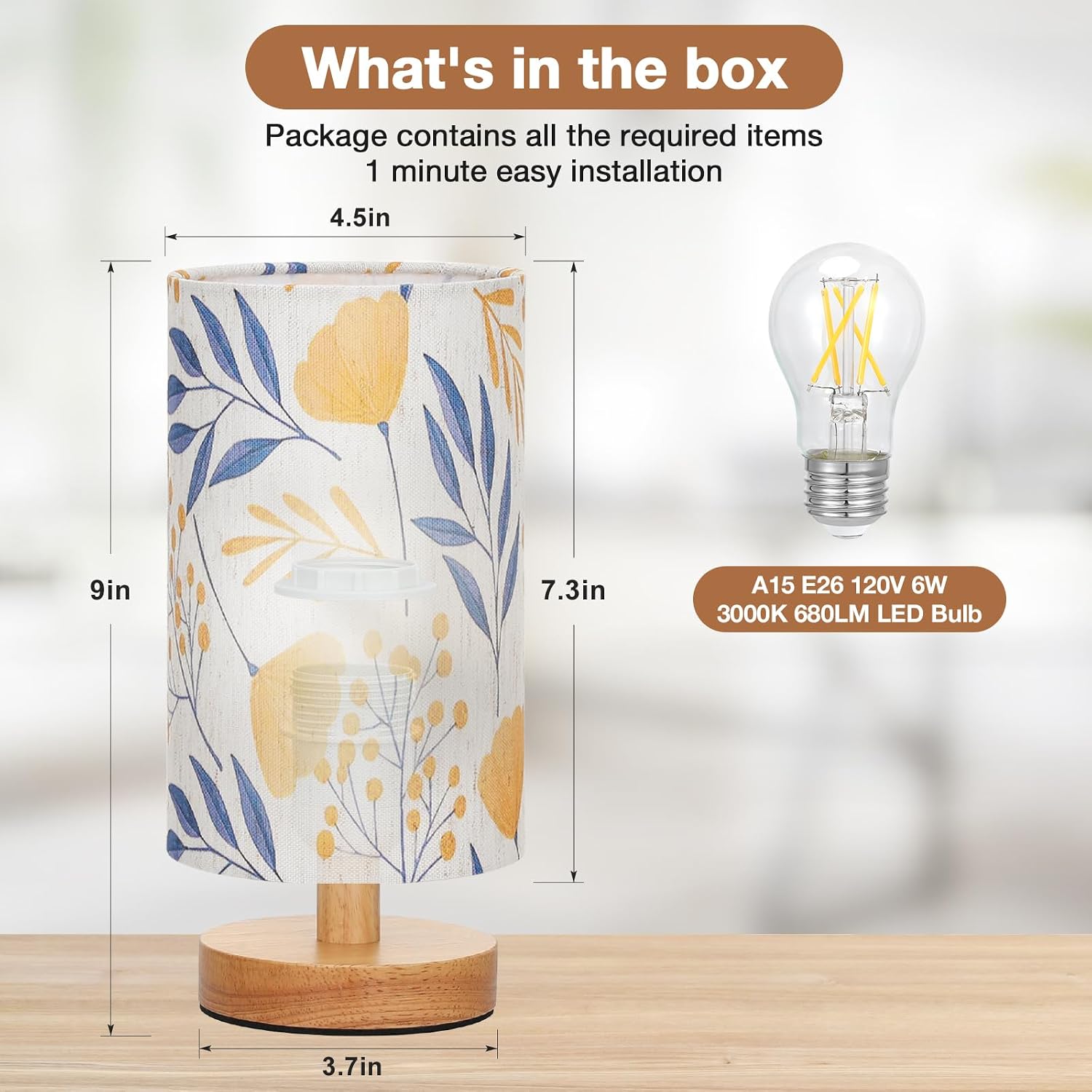 Fenmzee Ginkgo Table Lamp for Bedroom - Inline Control, Small Bedside Lamp with 3000K A15... image