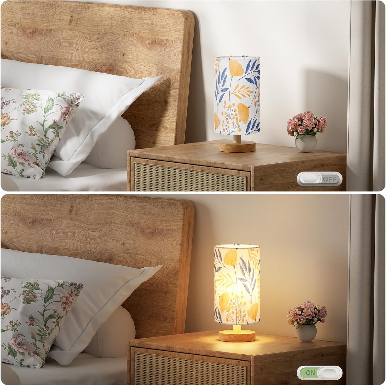 Fenmzee Ginkgo Table Lamp for Bedroom - Inline Control, Small Bedside Lamp with 3000K A15... image