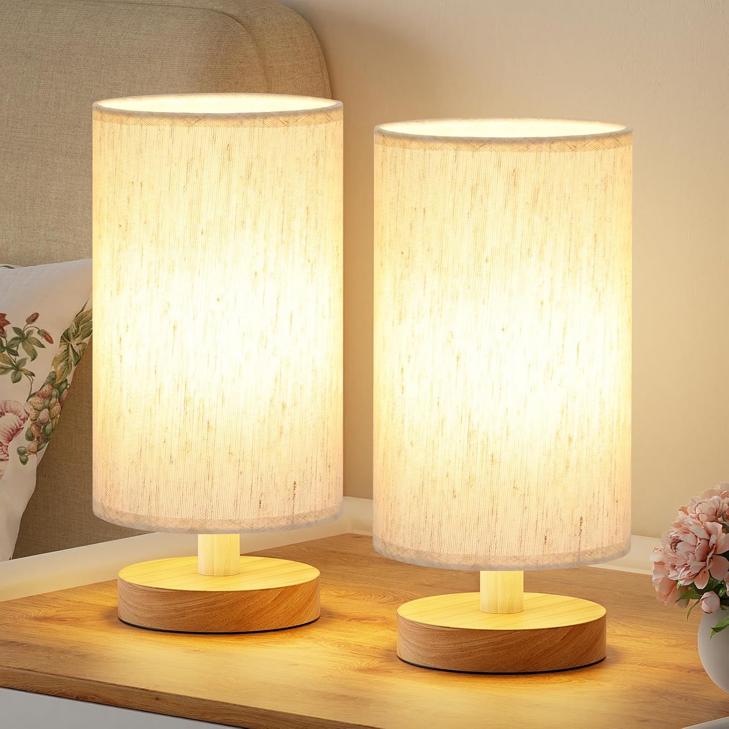 Fenmzee Small Lamps Set of 2 - Inline Control, Bedside Table Lamp for Bedroom with 3000K A15...