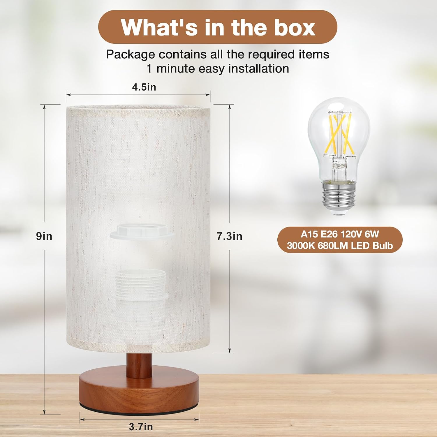 Fenmzee Small Table Lamp for Bedroom - Inline Control, Bedside Lamp with 3000K A15 LED Blub... image
