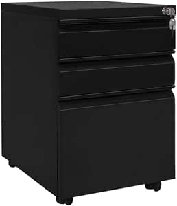 File Cabinet Office File Cabinet Locked Modern Wood Filing Cabinet Black/White 3 Drawers...