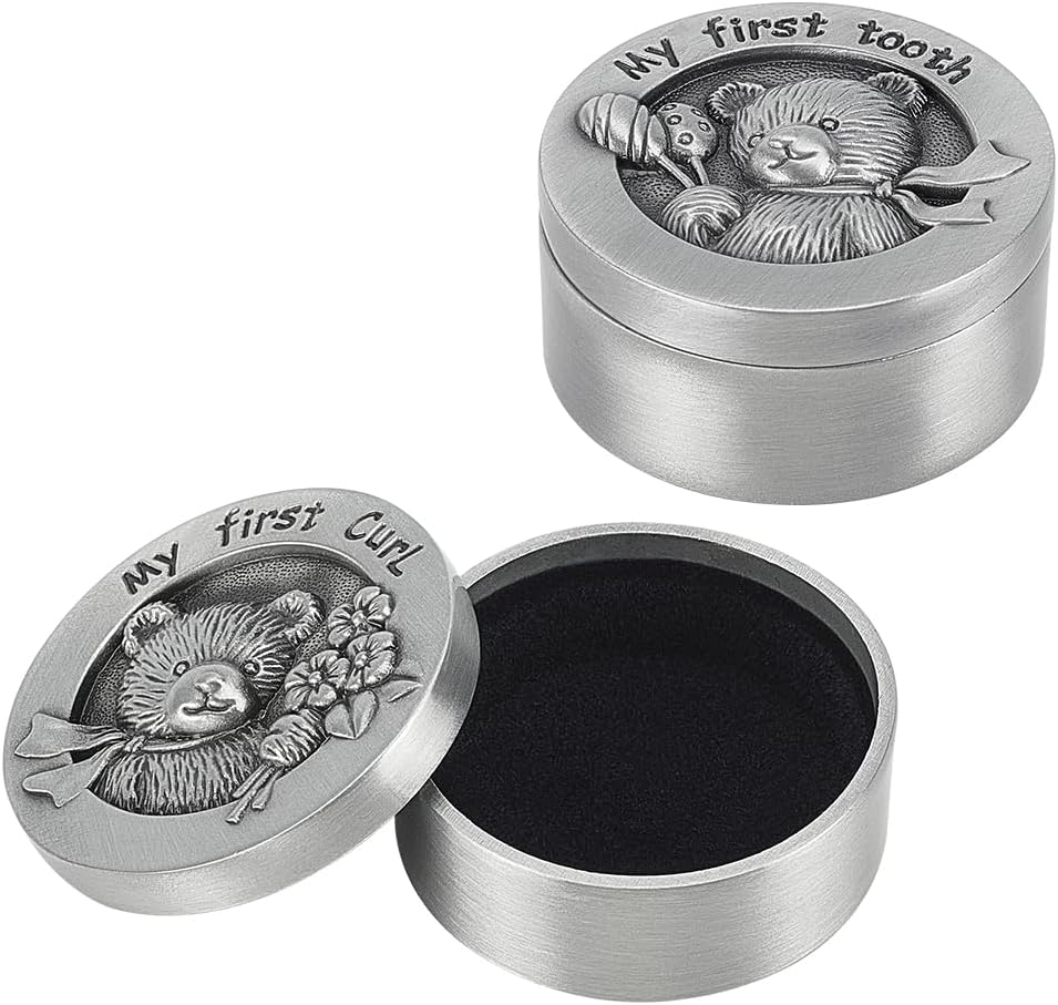 FINGERINSPIRE 2 PCS My First Cur Tooth Bear Keepsake Box 1.3inch Inner Size | Antique Silver...