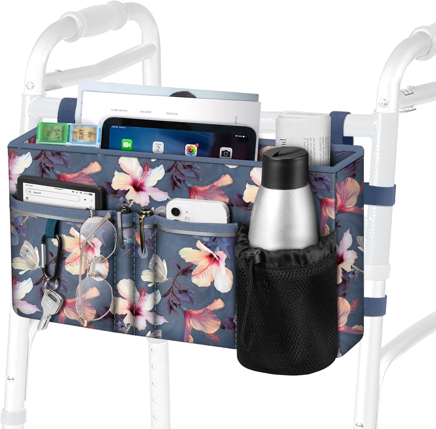 FINPAC Large Walker Tote Bag with Cup Holder, Folding Walker Attachment Hands-Free Storage...