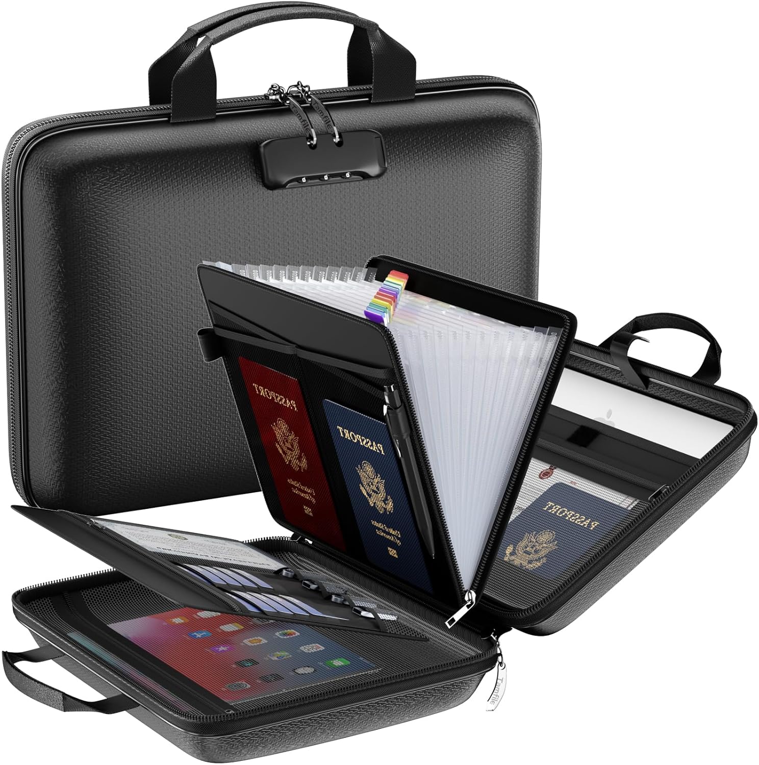 Fireproof File Organizer with Lock, Hard Case Fireproof Document Box with 13 Pockets...