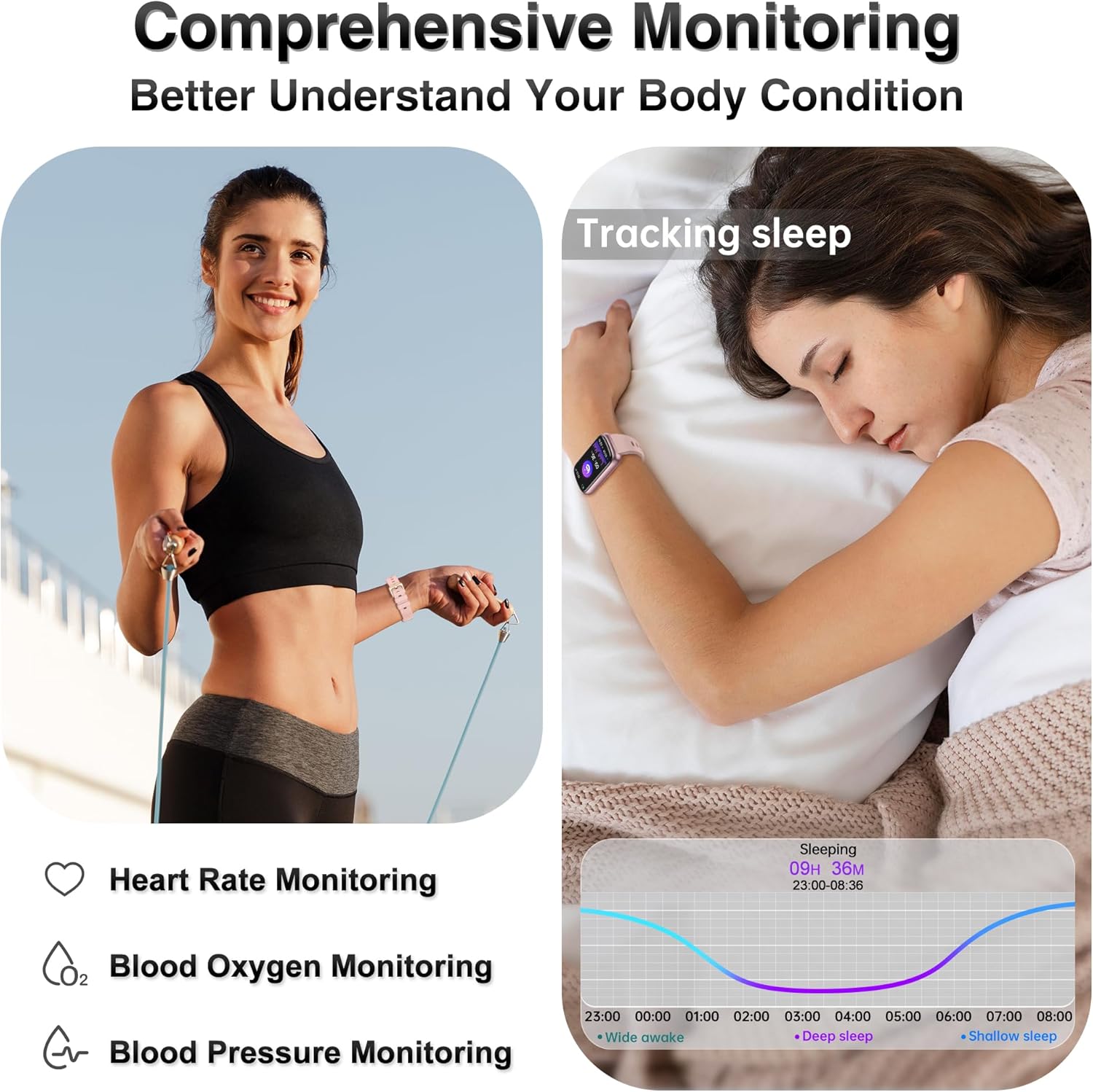 Fitness Tracker, Smart Watches for Women Men with 24/7 Heart Rate/Blood Pressure/Blood... image