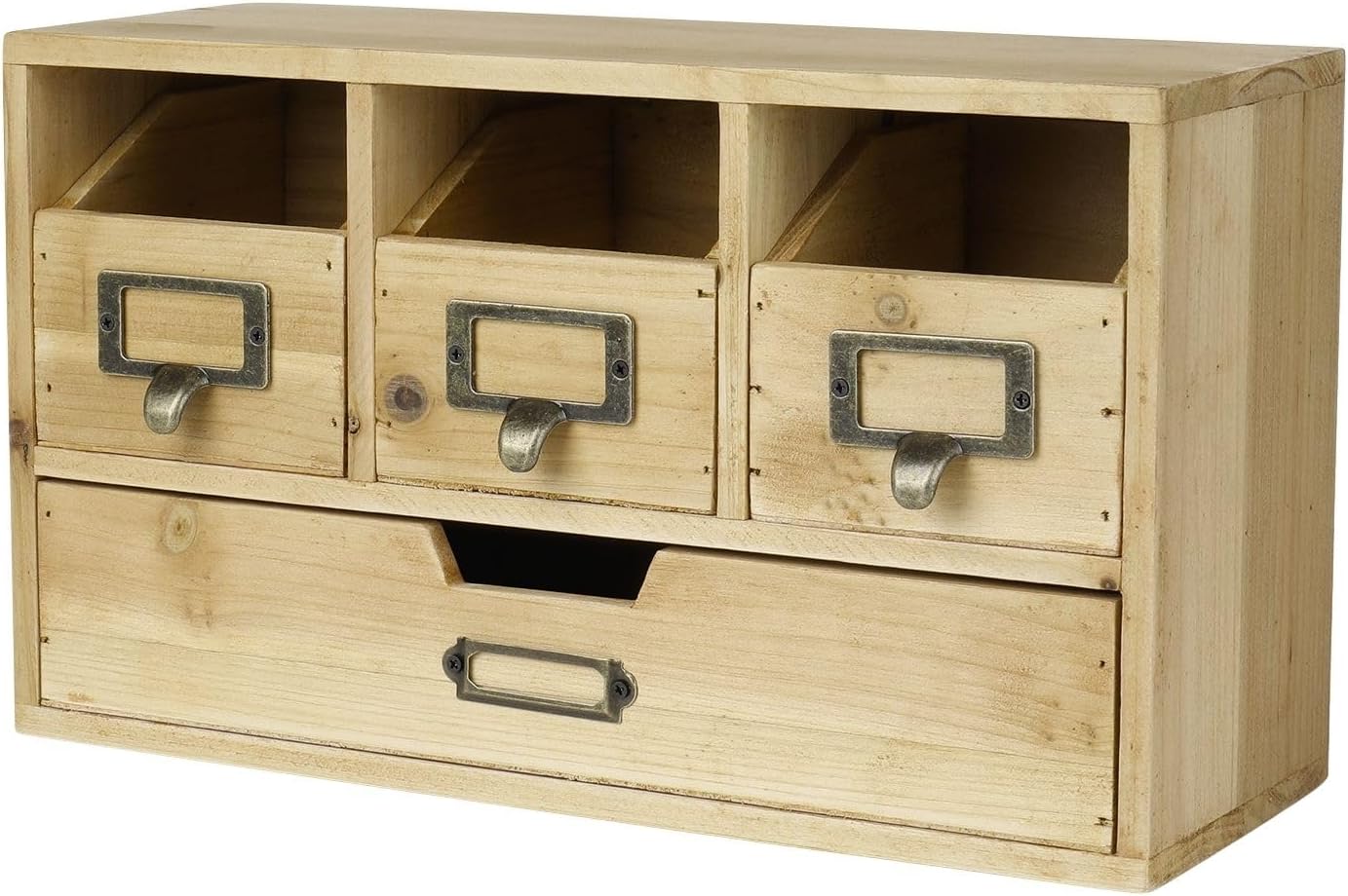 Flexzion Apothecary Cabinet with 4 Drawers - Vintage Natural Wood Desktop Organizer for Home...