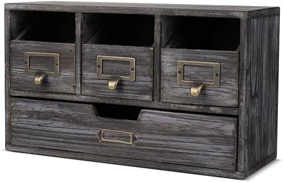 Flexzion Apothecary Cabinet with 4 Drawers - Vintage Rustic Wood Desktop Organizer for Home... image