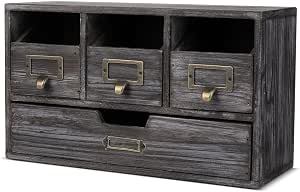 Flexzion Apothecary Cabinet with 4 Drawers - Vintage Rustic Wood Desktop Organizer for Home... image