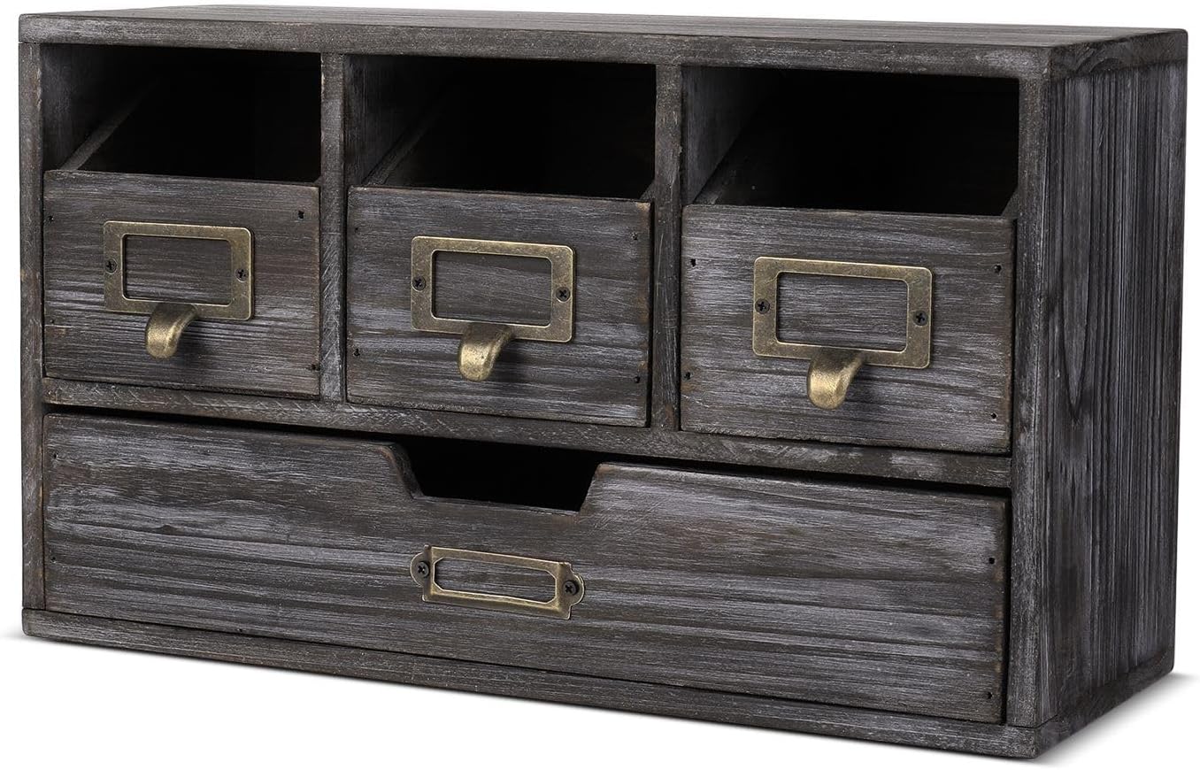 Flexzion Apothecary Cabinet with 4 Drawers - Vintage Rustic Wood Desktop Organizer for Home...