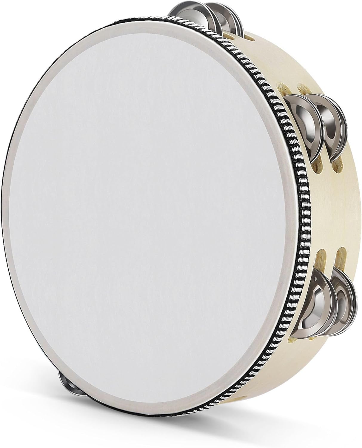Flexzion Wooden Round Tambourine for Adults 8" Inch Single Row 8 Pair Jingles, Wood Handheld...