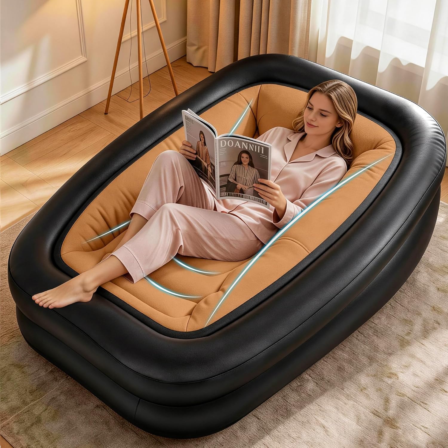 FluSing Blow Up Couch for Camping, Inflatable Chairs for Adults, Heavy Duty Flocked...