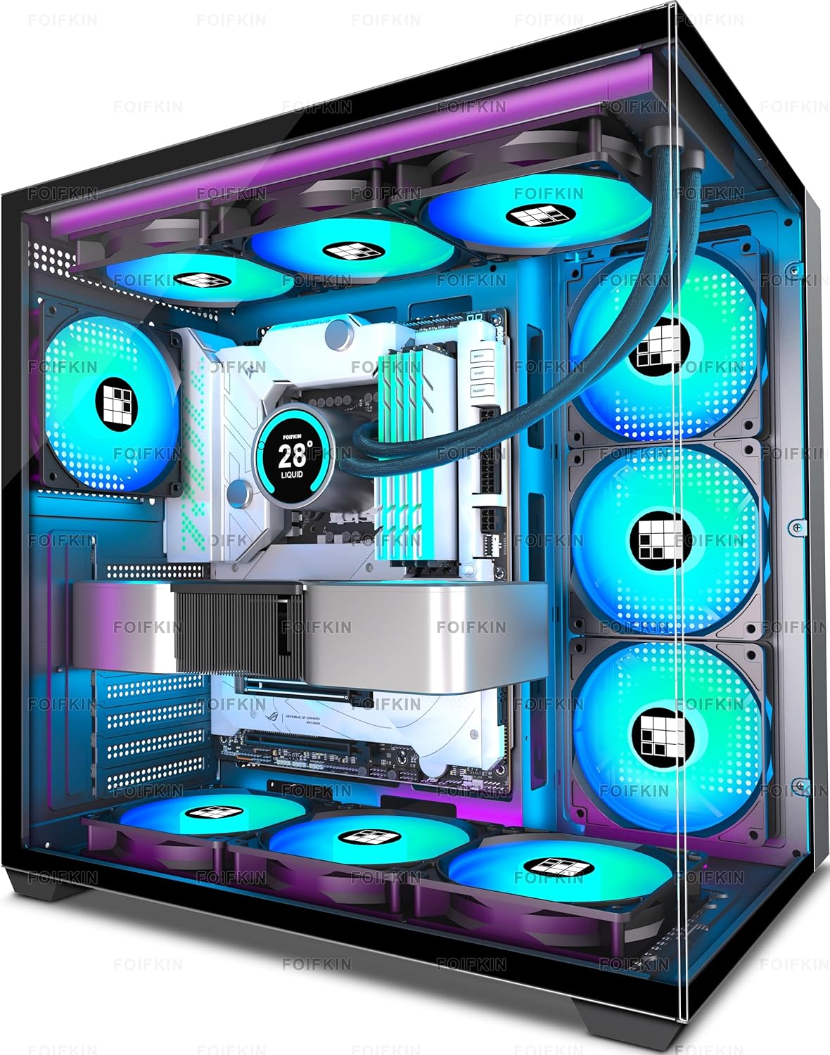 FOIFKIN F600 PC Case - Pre-Installed 7 PWM ARGB Fan, ATX Mid-Tower Gaming PC Case, 270°...