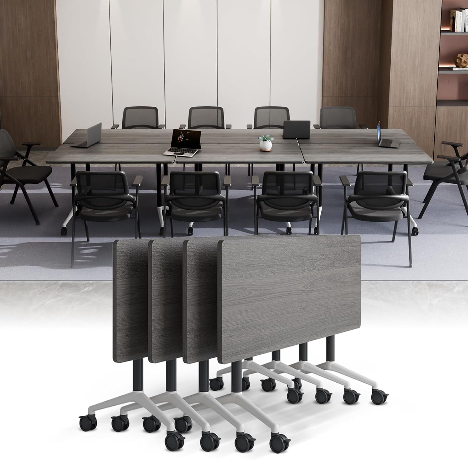 Folding Conference Room Tables with Wheel -Modern Large Modular Conference Table,Stackable...