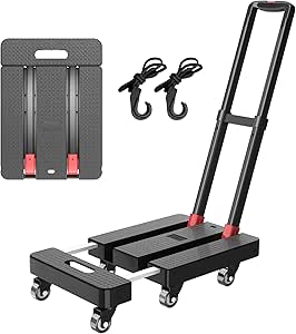 Folding Hand Truck, 500 LBS Heavy Duty Foldable Dolly Cart with Wheels, Telescoping Handle &...