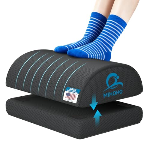Foot Rest for Under Desk at Work, Adjustable Height Memory Foam Foot Stool with Washable...