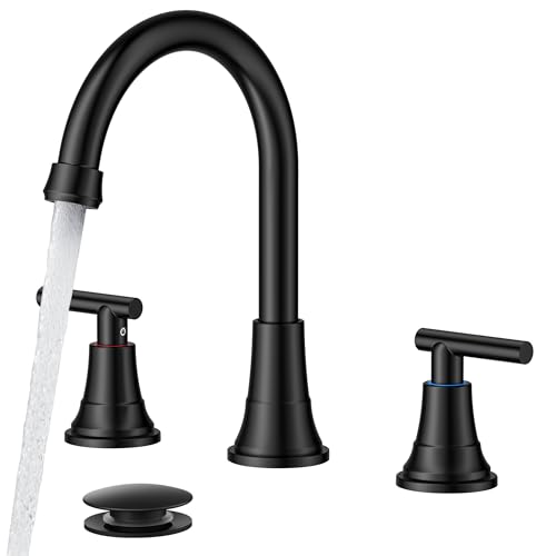 FORIOUS Black Bathroom Faucet 3 Hole Vanity, 2 Handle 360° Swivel Matte Black 8 Inch...
