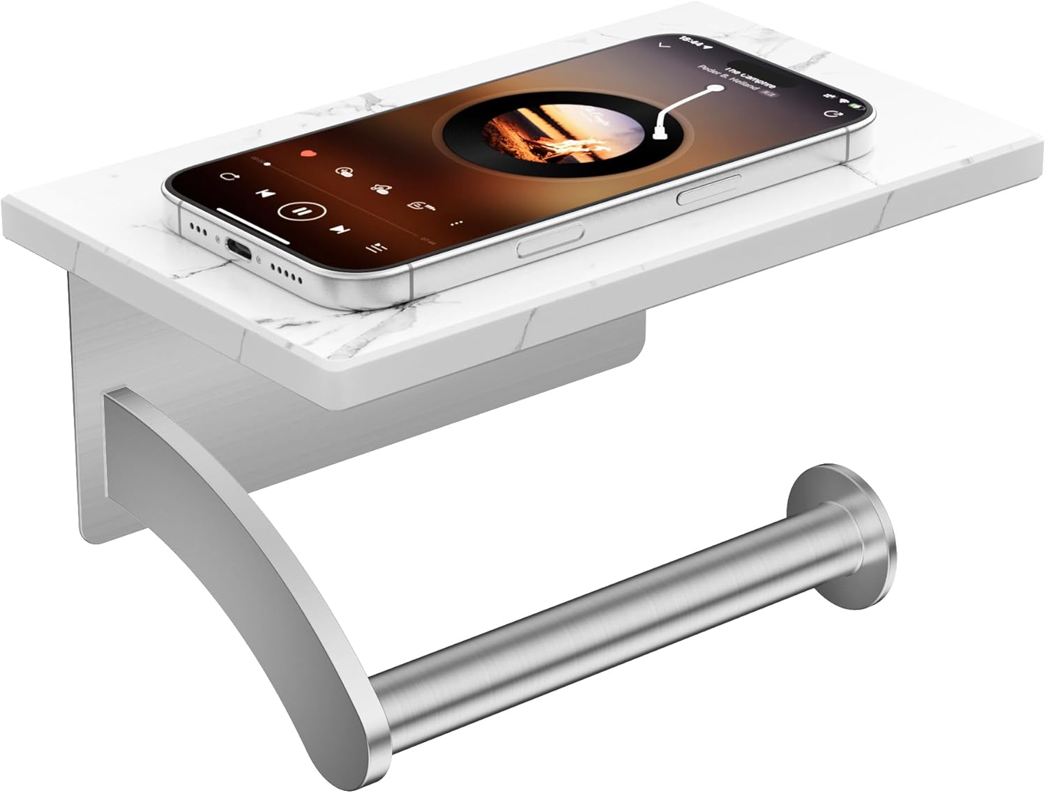 FORIOUS Toilet Paper Holder with Phone Shelf, Natural Marble Wall Mount Tissue Roll Holder...