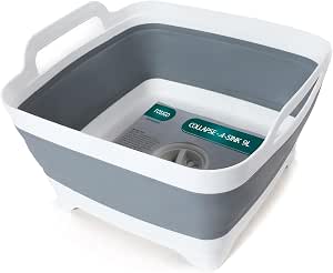 FOSJGO Collapsible Dish Basin with Drain Plug, 2.4 Gal (9L) Space-Saving Foldable Sink, Wash...