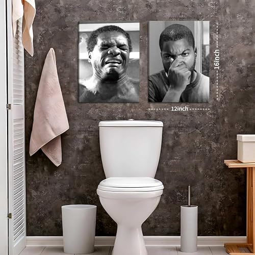 Framed Funny Bathroom Canvas Wall Art Set of 2 - Black and White Vintage Comedy Movies... image