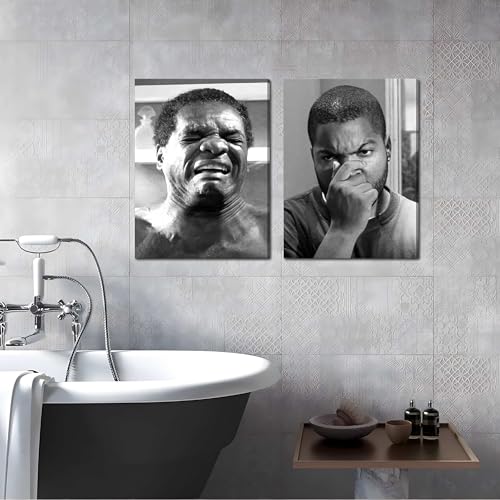 Framed Funny Bathroom Canvas Wall Art Set of 2 - Black and White Vintage Comedy Movies... image