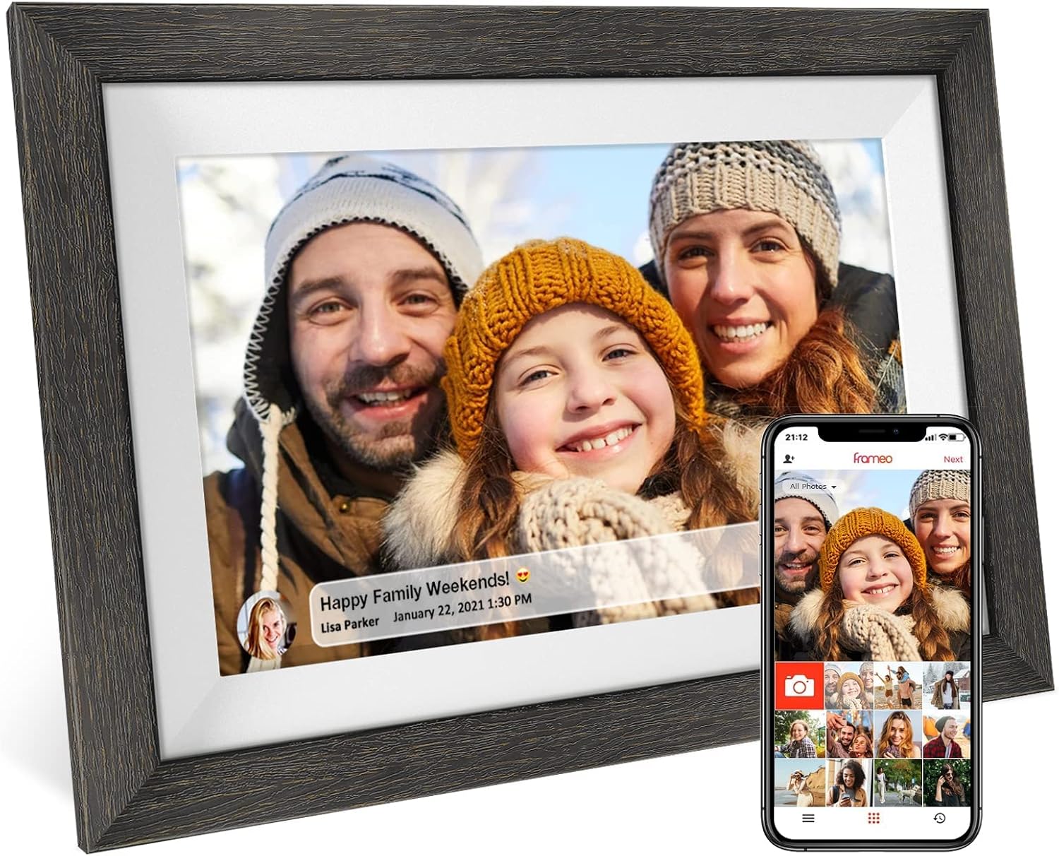 Frameo 10.1 inch Digital Picture Frame WiFi Smart Digital Photo Frame Wood IPS HD 1280 * 800...