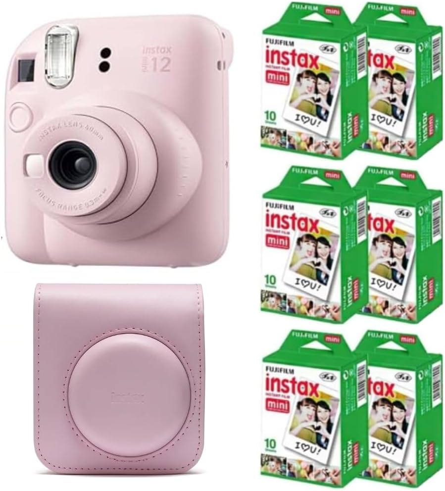 Fujifilm Instax Mini 12 Instant Film Camera (Blossom Pink) w/Case + Extra Film