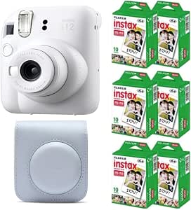 Fujifilm Instax Mini 12 Instant Film Camera (Clay White) w/Case + Extra Film image