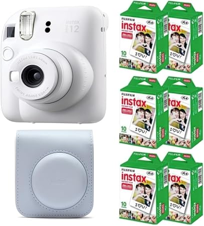 Fujifilm Instax Mini 12 Instant Film Camera (Clay White) w/Case + Extra Film image