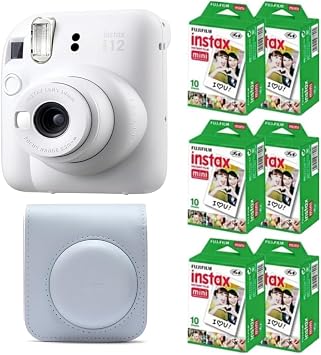 Fujifilm Instax Mini 12 Instant Film Camera (Clay White) w/Case + Extra Film image