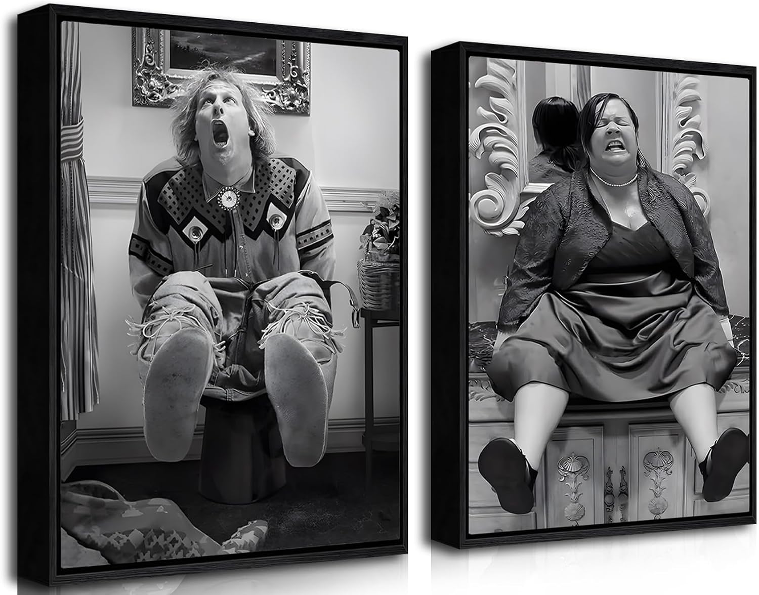 Funny Wall Art Set of 2 - Black Floating Frame Black and White Vintage Humor Bathroom Wall...