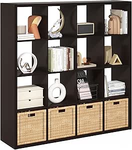 Furinno Cubicle Book Shelf, 16-Cube Bookshelf, Extra Thick Frame Reversible Bookcase with...