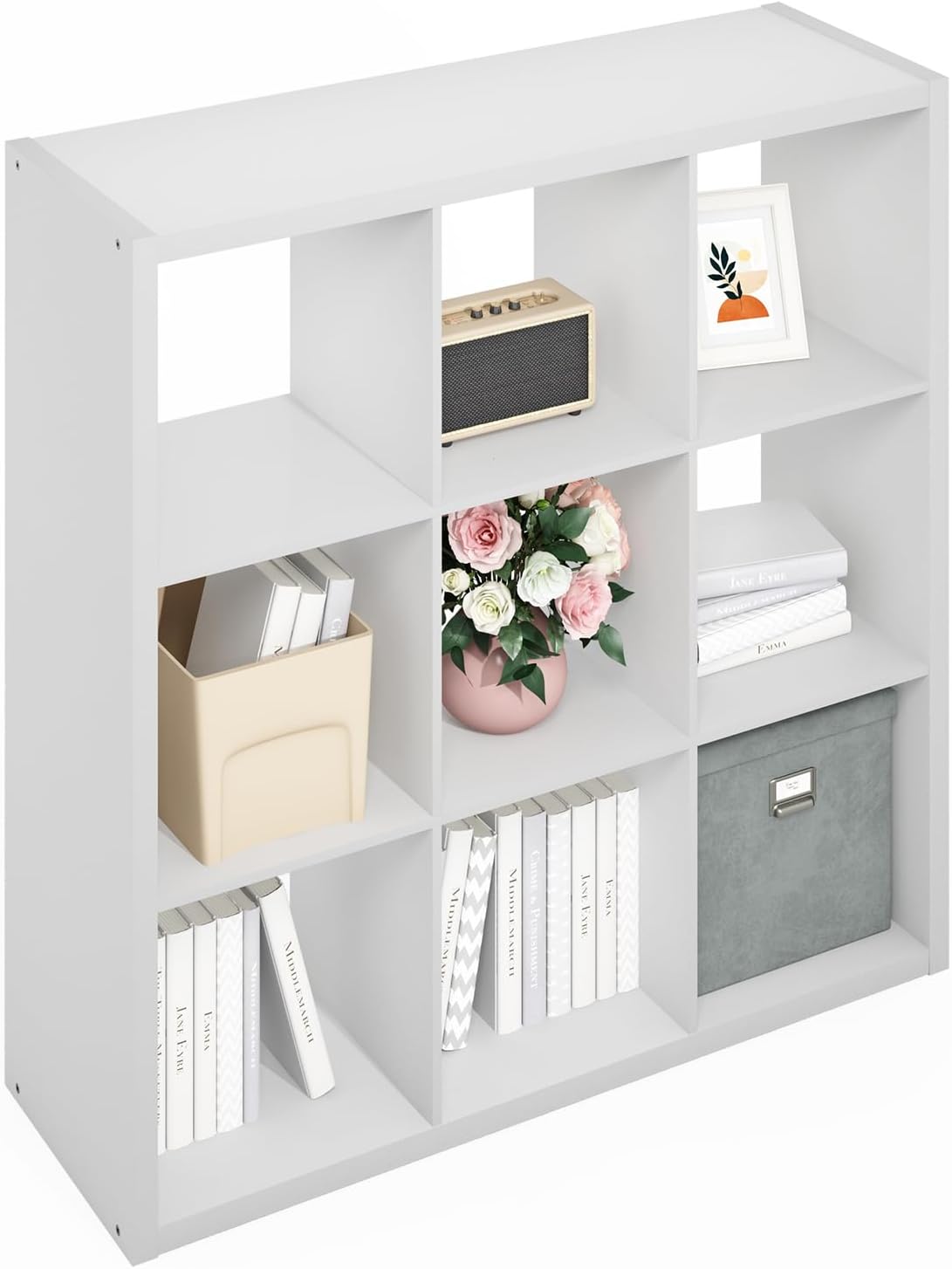 Furinno Simple Cube Storage Organizer, 9-Cube Display Shelf, Open Back Shelving Unit...