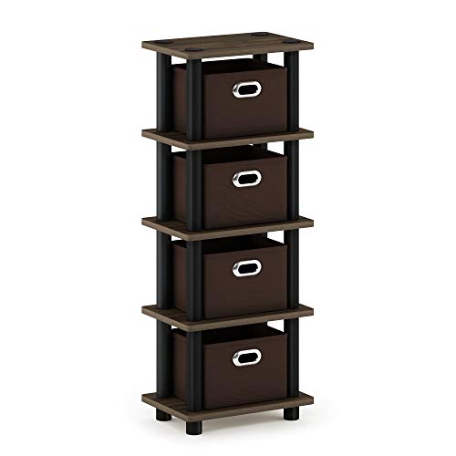 FURINNO Turn-N-Tube 4-Bins System Rack, Columbia Walnut/Black/Dark Brown