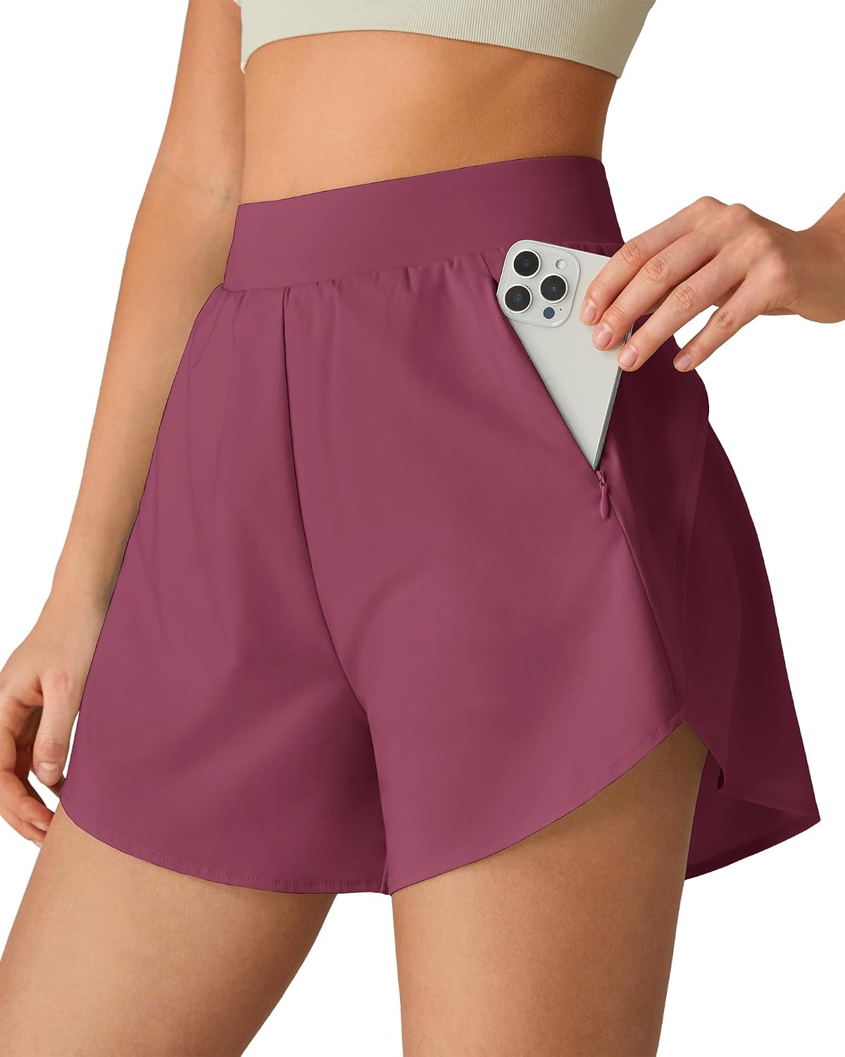 G4Free Chillwhisp Workout Shorts Women 2.5" A Line Elastic Waistband with Zipper Pockets for...