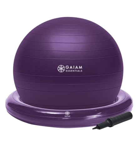 Gaiam Essentials Balance Ball & Base Kit, Yoga Ball Chair, Exercise Ball with Inflatable... image