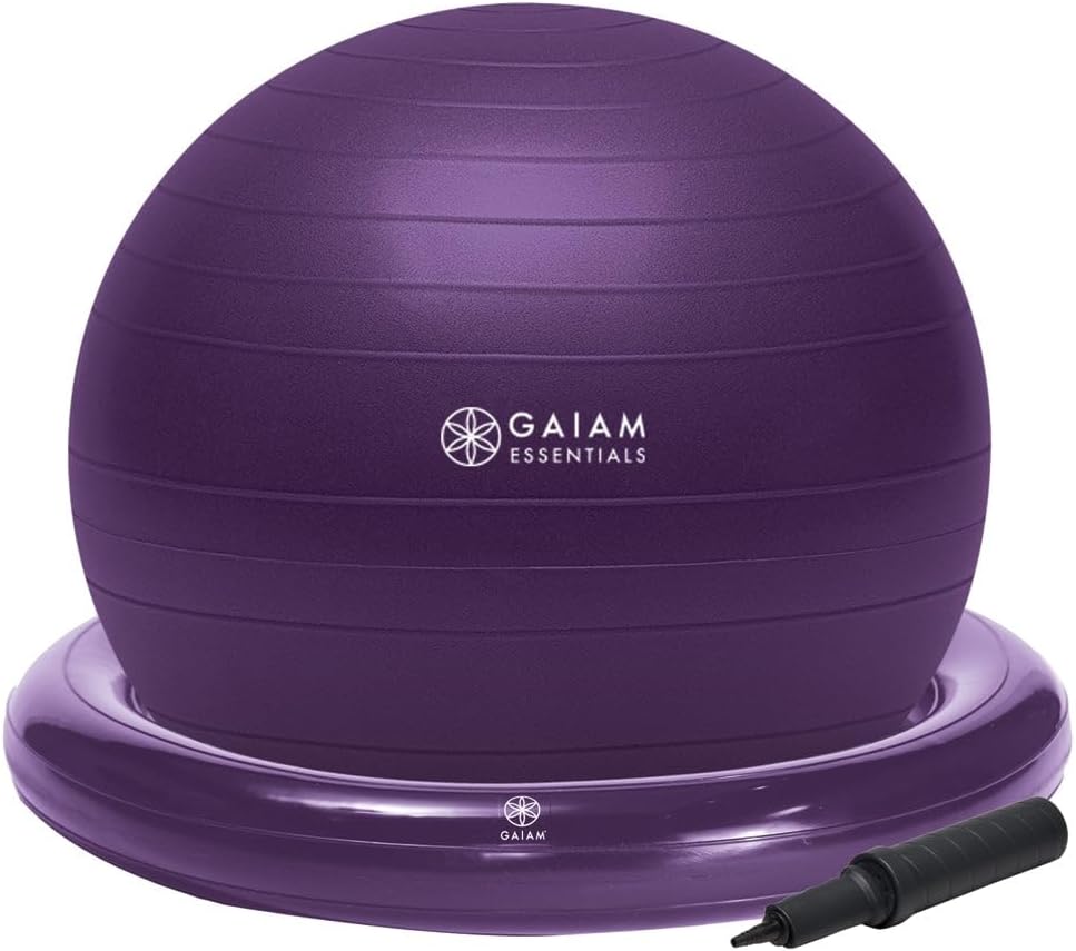 Gaiam Essentials Balance Ball & Base Kit, Yoga Ball Chair, Exercise Ball with Inflatable...