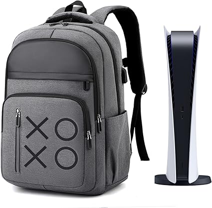Game Cosole Backpack Travel Bag Travel Carrying Case for PS5/PS4 Console and Accessories (Grey)
