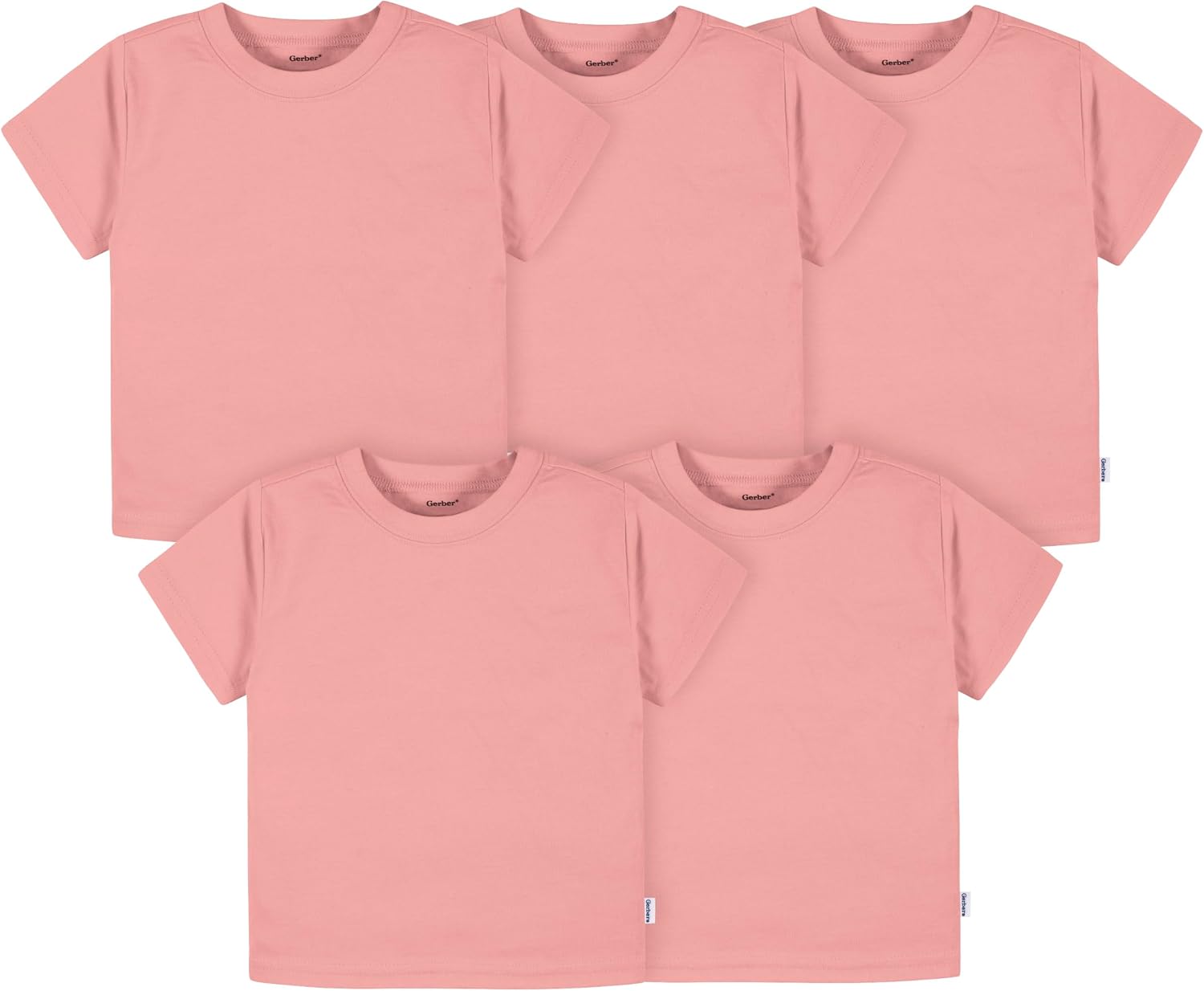 Gerber Unisex-Baby Toddler 5-Pack Solid Short Sleeve T-Shirts Jersey 160 GSM