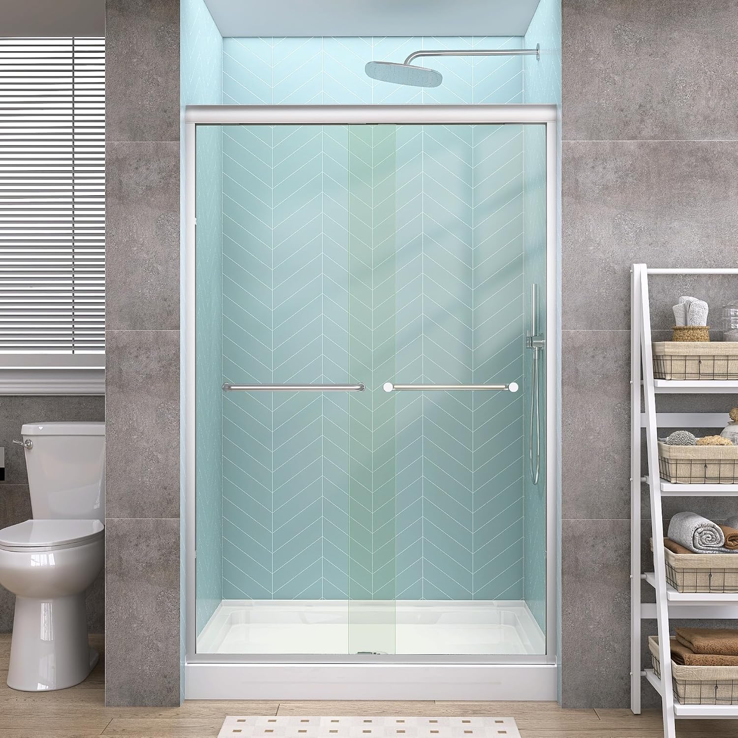 GETPRO Shower Door Sliding 44-48 in. W x 72 in. H Semi-Frameless Bypasss Double Sliding...