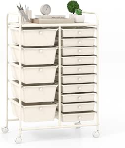 Giantex 15 Drawers Rolling Cart, Classroom Organizers, Storage Cart with Wheels, for Teacher...