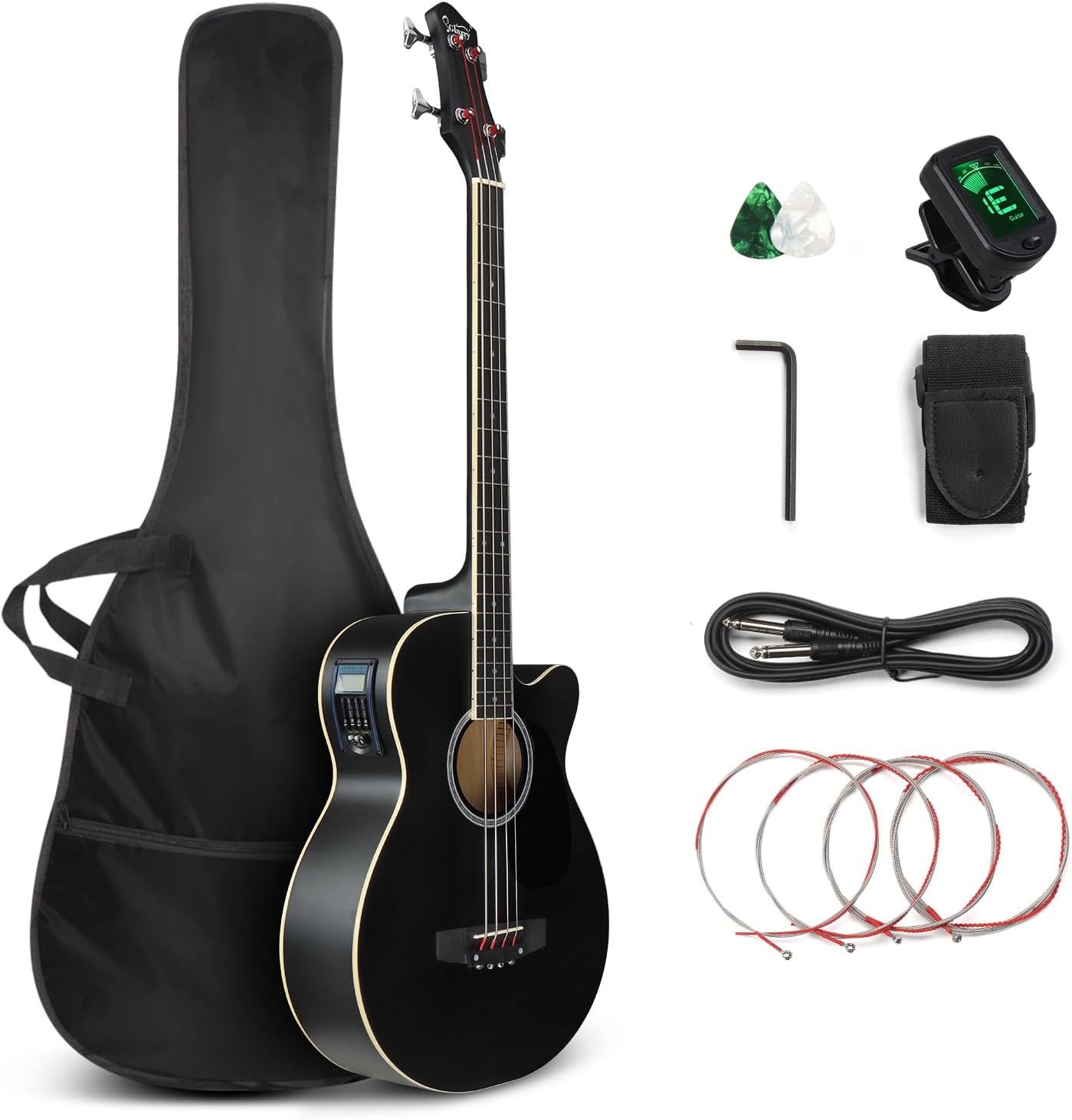 GLARRY Full Size Acoustic Electric Bass Guitar Beginner Kit, Cutaway 4 Strings Electric...