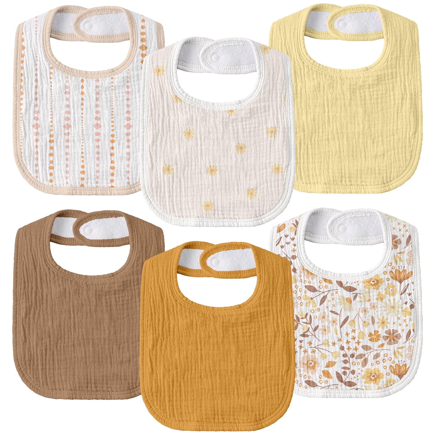 GLLQUEN BABY Muslin Drool Bibs for Boys Girls 6 Pack, Adjustable Baby Bibs for Drooling and...